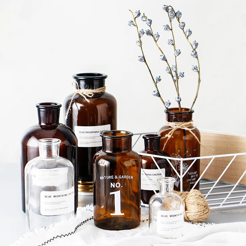 Modern Glass Bud Vases Decorative Glass Plants Bottle Clear Small Vases for Wedding Party Dining Table Centerpieces Home Decor