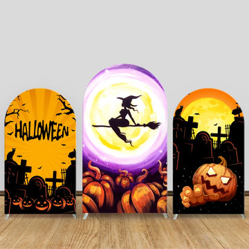 TB Halloween Arch Backdrop Cover Witch Pumpkin Festival Party Decoration Full Moon Graveyard Cartoon Photography Background