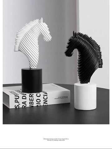 Abstract Striped Horse Head Mascot Animal Sculpture Desk Decoration Ornaments Resin Crafts Steed Statue Room Aesthetic Decor