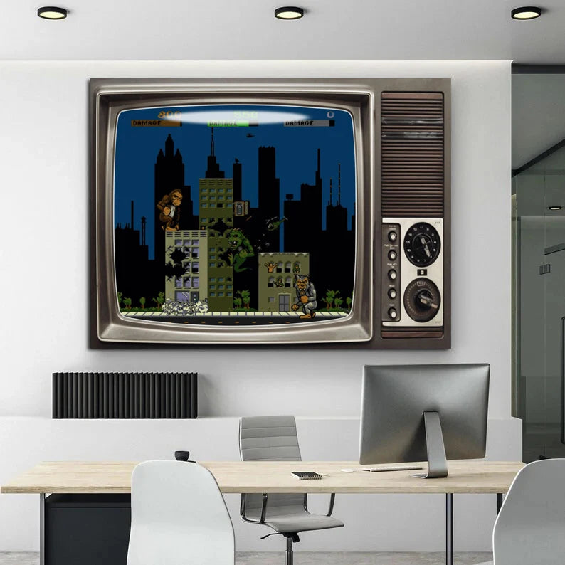 Retro Abstract TV Pixel Style Old-fashioned Game Graphics Poster Canvas Art Paint Prints Home Room Game Room Wall Decoration
