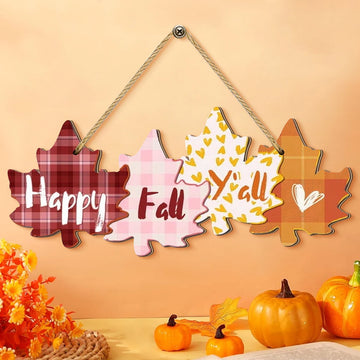 1Pcs Charming Autumn - themed Wall Hanging Sign with "Happy Fall Y'all" for Home Decor
