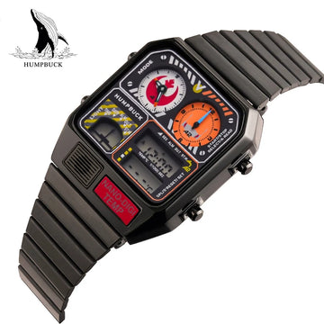 HUMPBUCK Electronic Movement Watch for Men Stainless Steel Stopwatch Chronograph with Dual Time Display and Classic Design