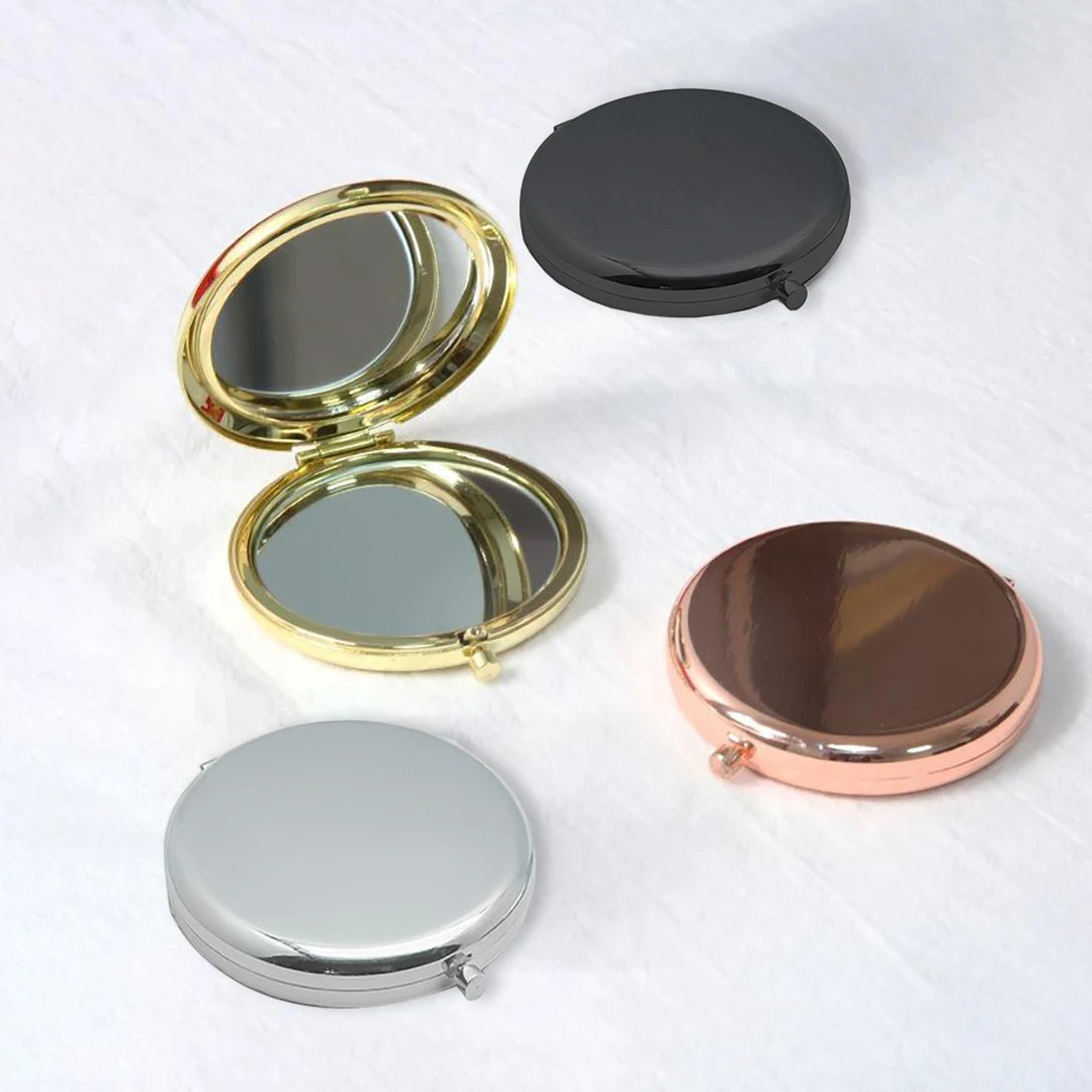 1pc Double-Sided Small Mirror Portable Doublesided Metal Makeup Mirror Foldable 1X 2X Magnifying Cosmetic Pocket Mirrors