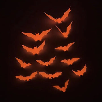 12pcs 3D Glow in the Dark Bat Wall Decor, Realistic Waterproof PVC Ghost Bats for Door and Window Halloween Party Decoration