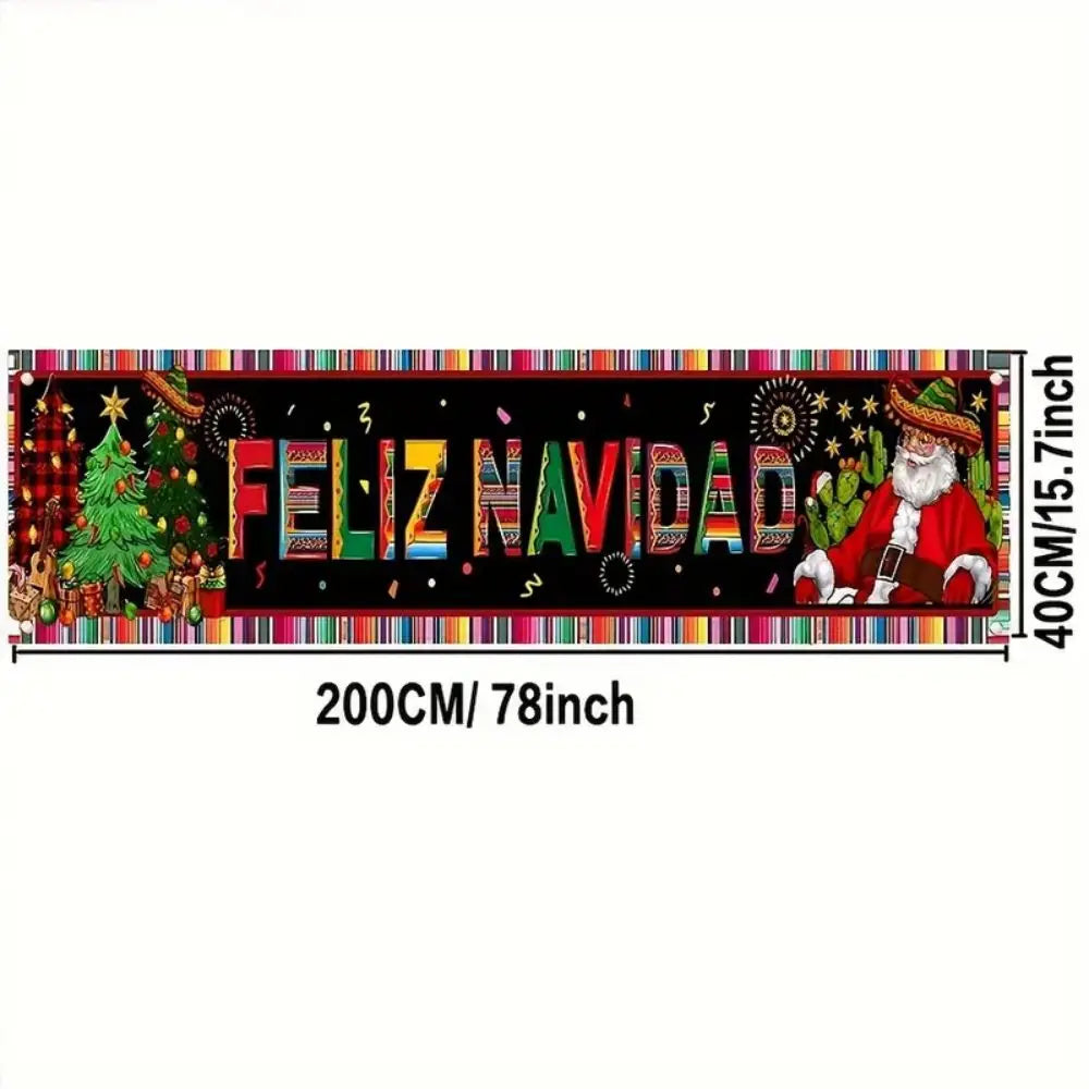 VIKAMA Merry Christmas Banner, Party Supplies, Spanish Merry Christmas, Garden Party Background Decoration, Holiday Fence Banner