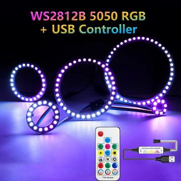 WS2812B USB Led Pixel Ring Light 8/16/24/35/45 SMD5050 RGB 17Keys RF Controller WS2812 AddressabIe Lighting For Home Decoration