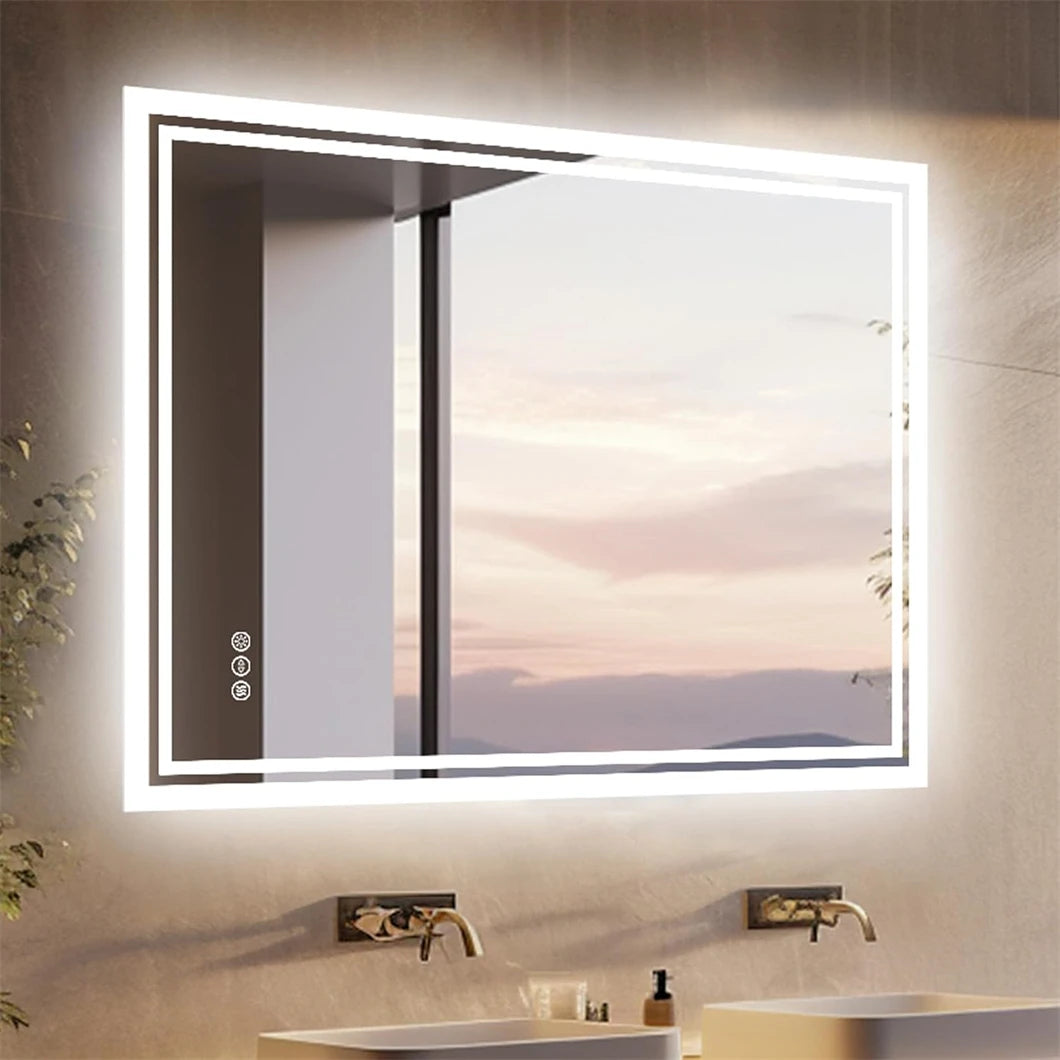 LED Bathroom Mirror 3 Size Dimmable Wall Mounted Mirror Rectangle Makeup Mirror Demist, Vertical/ Horizontal Backlit, IP65 Rated
