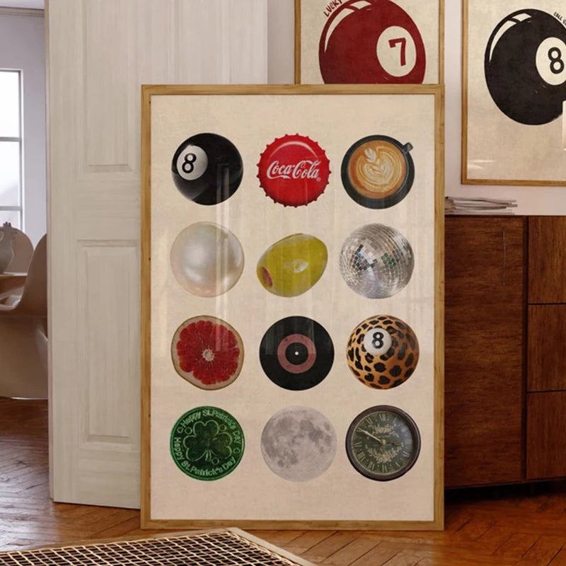 Vintage Print Poster Trendy Wall Art Canvas Painting Retro Trendy 8 Ball Dorm Decorative Modern Living Room