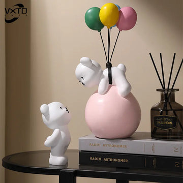 Nordic Balloon Flying Bear Rabbit Resin Ornaments, Home Decor Crafts Statue, Children's Room Figurines Sculpture, Wedding Gift