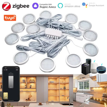 Tuya Zigbee 3.0 Smart LED Under Cabinet Lighting Dimmable Puck Lights Full Kit For Kitchen Closet Wardrobe Light Bedroom Decor