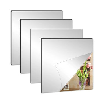 4 pcs Acrylic Flexible Square Cuttable Wall Mirror Stickers, Self Adhesive Reflective Unbreakable frameless Mirror DIY Craft