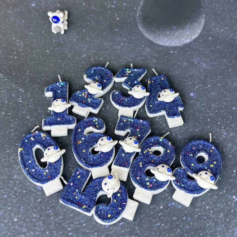 DIY Planet themed Spaceship 0-9 DIY digital candle Dark Blue Birthday candle Outer space themed party cake decoration