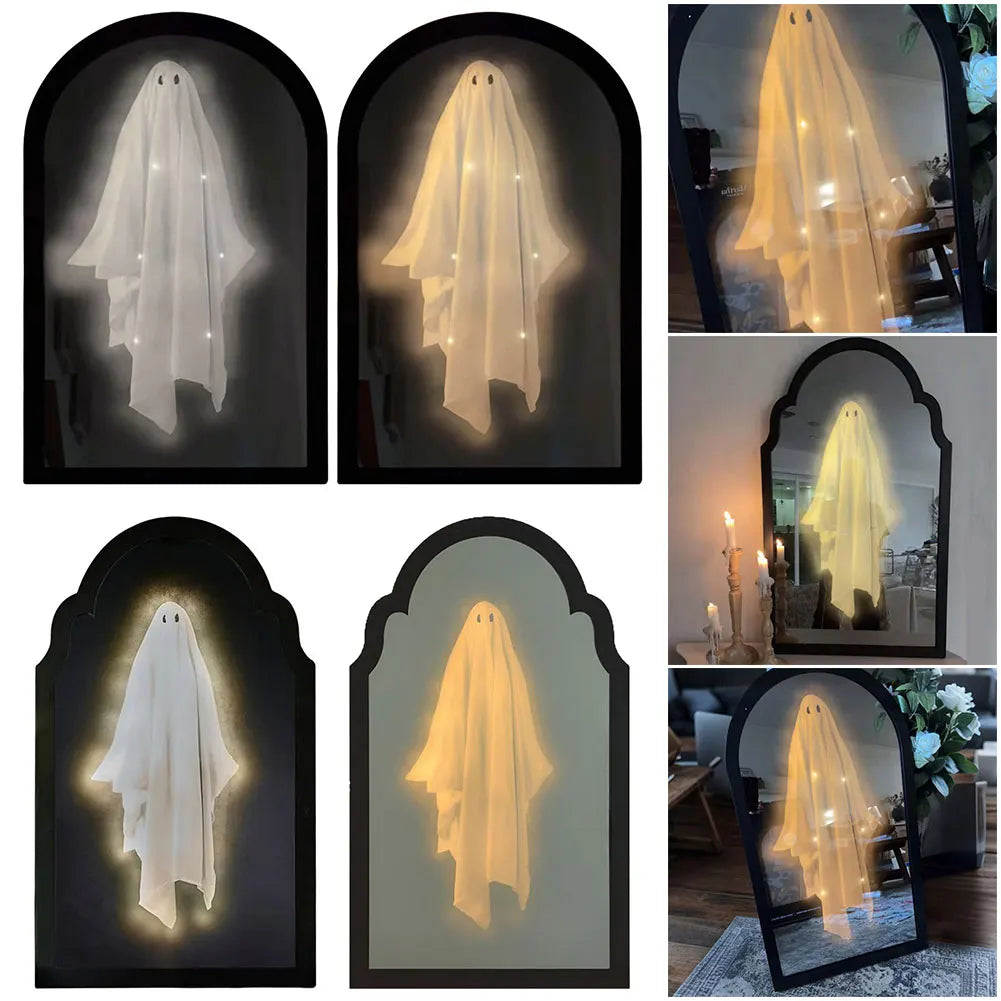Halloween Ghost Mirror Luminous Horror Ghost Mirrors with Night Light Ornaments Home Decor Halloween Decorations 35*20cm 50*24cm