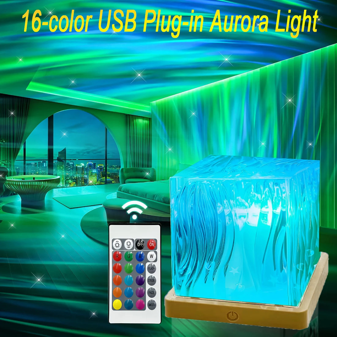 16 Colors RGB Aurora Crystal Light Touch&Remote Control USB LED Night Light Projector Dimmable for Party Home Office Decor Lamp