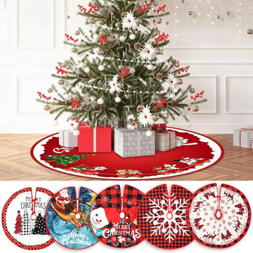 Christmas Tree Skirt Santa Claus Snowflake Red Check Pattern Xmas Tree Foot Cover New Year Festival Carpet Base Mat Party Decor