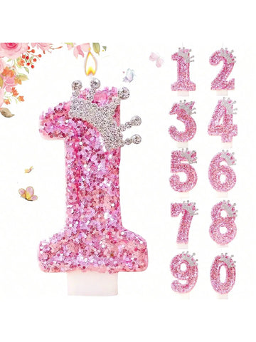Cake Numeral Candles ,Birthday Candle pink Colour Creative Candle Princess Crown Girl Happy Birthday Party Decoration