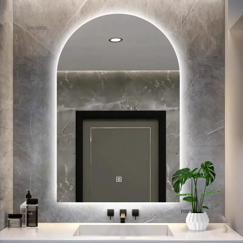 Arched Smart Bath Mirror Toilet Led Lighted Dressing Mirrors Bathroom Fixture Wall Mounted Home Semicircular Hair Salon Mirror