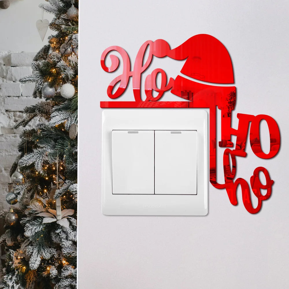 Christmas Acrylic Switch Stickers Red Santa Claus HO Remove Switch Light Sticker Christmas Decoration 2024 Wall Window Decals