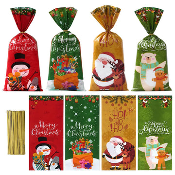 25/50/100pcs Christmas Candy Bags Christmas Decorations 2023 Santa Gift Bag Navidad Xmas Gift Bags Cristmas Cookies Packing Bag