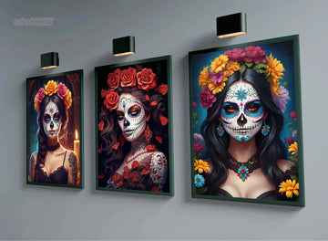 Beautiful Sugar Skull Girl Posters Canvas Print Wall Art Pictures Skull Girl Fashion Portrait Canvas Painting Cuadros Home Decor