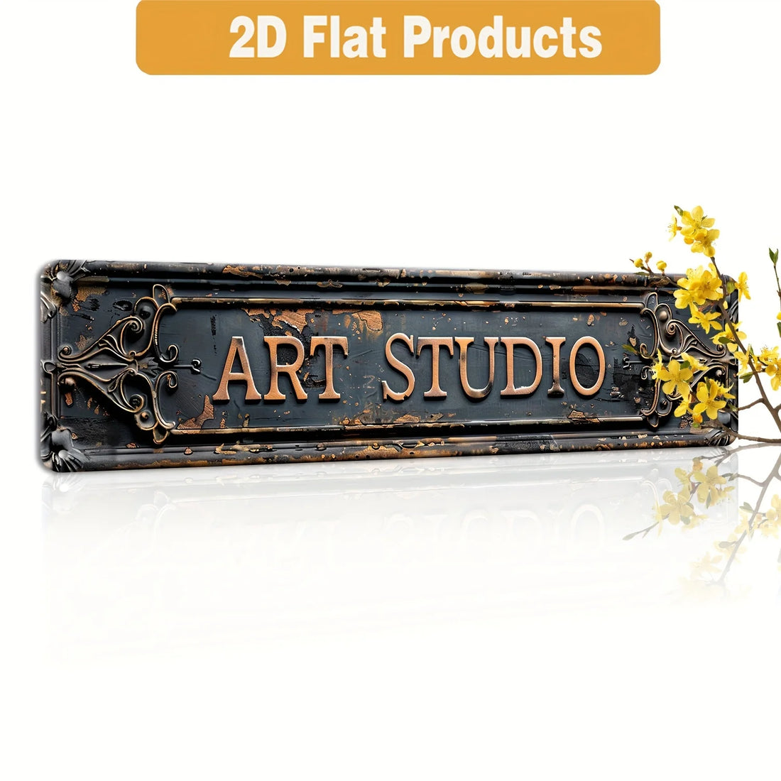 Vintage "Art Studio" Metal Sign , Rustic Black with Ornate Design, Ideal for Home & Office Wall Deco