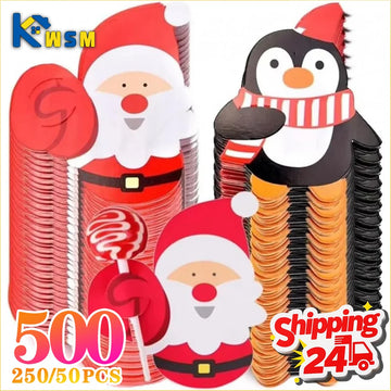 50-500PCS Christmas Candy Gift Packaging Festive Decorative Paper Card Santa Claus Penguin Card Gift Accessory Party Supplies