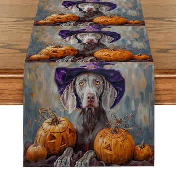 Halloween Dog Pumpkin Head Wizard Hat Table Runners Dresser Table Decor Reusable Kitchen Dining Table Runner Party Decor