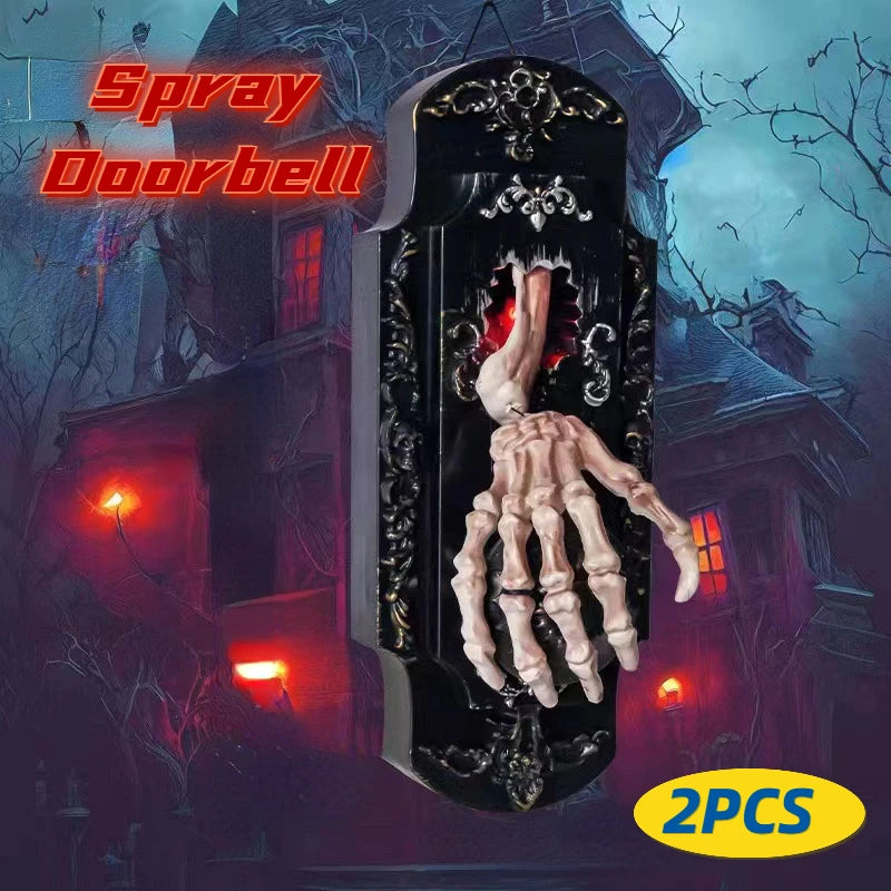 1-2PCS Spray Doorbell Halloween Spooky Sensor Door Lock Luminous Audible Touch Sound Induction Venue Layout Haunted House