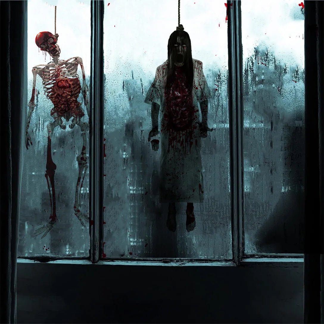 Halloween Skeleton Ghost Window Sticker Horror Female Ghost Window Clings Decals Bloody Skull Wall Sticker Halloween Party Decor