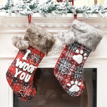 1pc Dog Christmas Ornaments Socks Pendants XMAS Fur Collar Lattice Socks Christmas Tree Decorations Navidad 2024 Wholesale