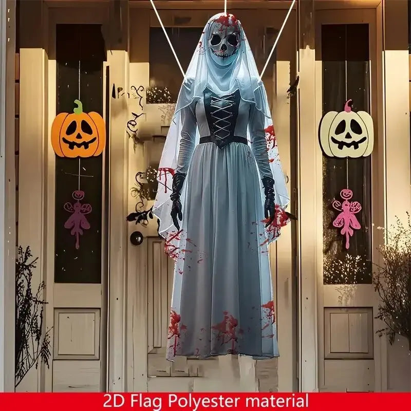 2D Halloween Horror Skull Bride Flag Halloween Horror Atmosphere Background Cloth Haunted House Indoor and Outdoor Decoration