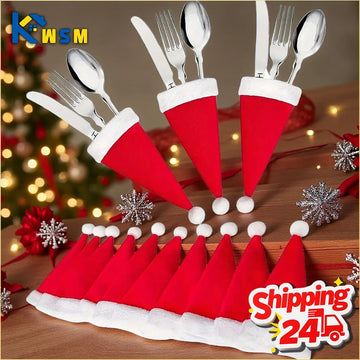 10-40PCS Christmas Hat Cutlery Dinner Fork Set Tableware Decoration for Hotel Restaurant Kitchen Bar Christmas Party Supplies