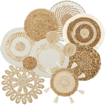 11Pcs Woven Wall Basket Decor Decorative Rattan Wicker Wall Decor Handmade Wicker Wall Baskets Aesthetic Wall Basket Decor Woven