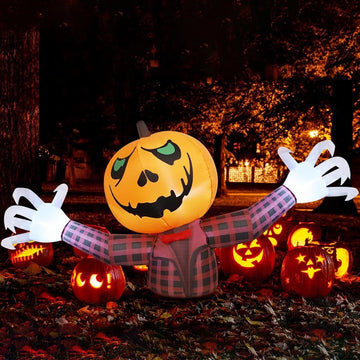 1.2M Halloween Pumpkin Wearing Checkered Shirt Inflatable Decoration Gentleman Ghost Halloween Inflated Toys Outdoor Garden Deco