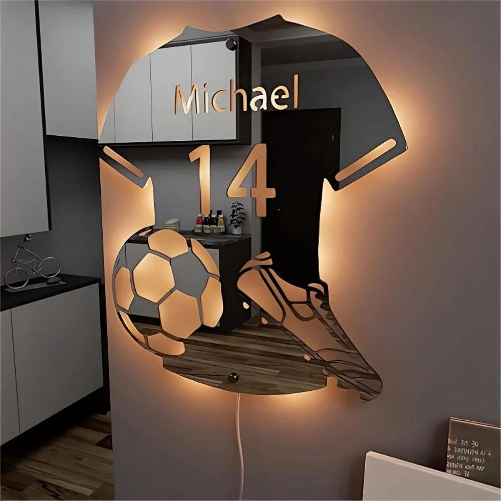 Personalized Football Jersey Mirror Light Custom Name Uniform Number LED Mirror Night Light Room Decoration Christmas Gifts