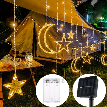 LED Star Moon String Lights Solar/Battery Powered Curtain Light Fairy Garlands Lamp Waterproof For Home Wedding Holiday Decor