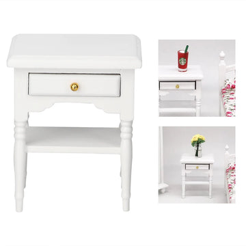 Wood Bedside Table Furniture Toy Wood Bedside Table 1:12 White Mini Bedroom Furnishing Articles Wooden Bedside Table Model