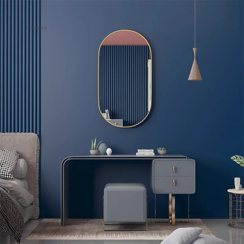 Modern Wall-mounted Oval Bath Mirrors with Black Gold Frame Light Luxury Dressing Mirror Toilet Designer Bathroom Mirror L