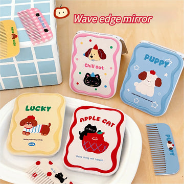 1/4 Pcs Cute little mirror, girl's portable mini makeup mirror, foldable makeup mirror, creative mirror comb