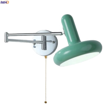 IWHD Milky Green LED Wall Sconce Lamp Bedroom Living Room Bathroom Mirror Stair Light Pull Chain Iron Art Nordic Modern Wandlamp