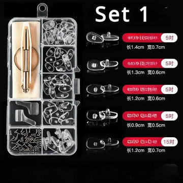Eyeglass Silicone Nose Pads Replacement Optical Glasses Repair Tool with Screwdriver Tweezers Ear Hooks