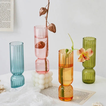 1Pc Fashionable Glass Vase Small Glass Vases Flower Arrangement Home Decoration Accessories Beautiful Living Room Glass Ornament