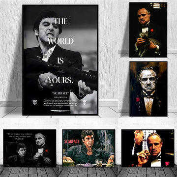 Scarface Godfather Characters Poster Classic Gangster Movie Canvas Painting Abstract Wall Art Picture for Living Room Home Decor