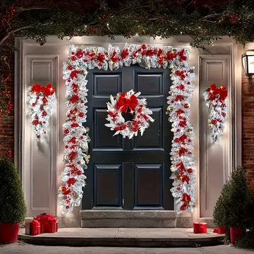 Christmas Wreath Rattan Set Bow Flower Garland For Front Door Hanging Christmas Ornaments New Year Decor Christmas Decorations