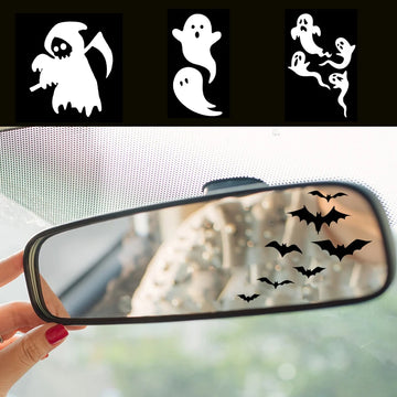Halloween Car Rearview Mirror Vinyl Sticker Spooky Ghost Decals 7 Mini Bats Sticker Car Accessories Decorative Halloween Gift