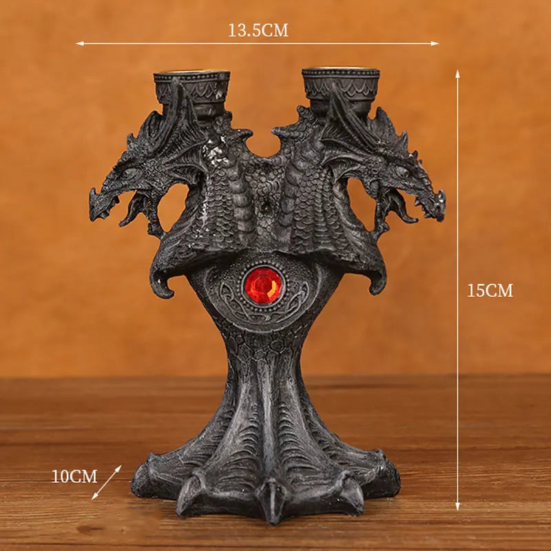 Resin Figurines Candlestick Halloween Medieval Dragon Altar Statue Sculpture Holder Stand 2 Pcs Candle Sticks Home Desk Decor