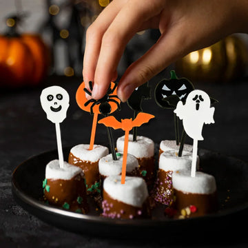 20pcs Halloween Toothpicks Cupcake Topper Pumpkin Ghost Cake Dessert Fruit Picks Sticks Halloween Party DIY Decoration Supplies