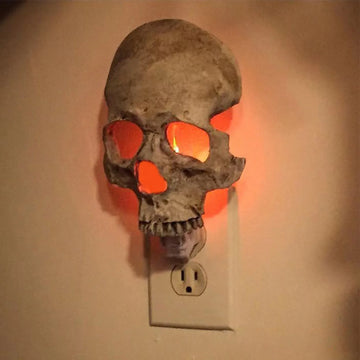 Novelty Halloween Unique Night Lamp Gothic Skull Skeleton Lamp Plug Into Wall Adjustable Brightness Nightlight For Home Bedroom