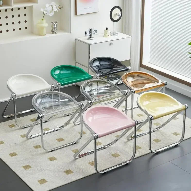 Plastic Dining Chair Acrylic Transparent Folding Office Metal Leg Small Stackable Chairs Green Cadeira Restaurant Furniture