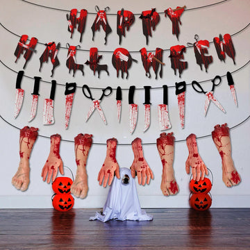 Halloween Horror Banner Blood Hand Foot Skull Skeleton Terror Bloody Hanging Ornament Scary Happy Halloween Decoration 2025